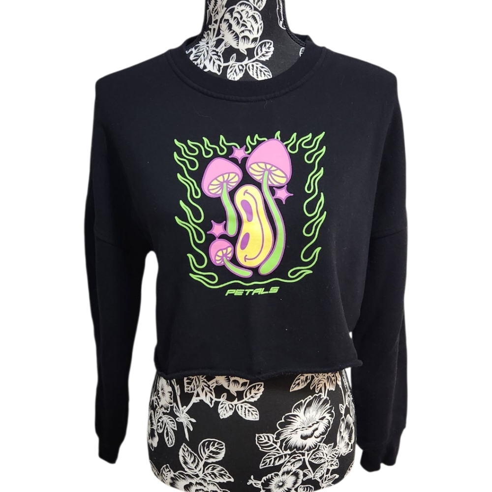 Petals Groovy  Mushroom Cropped Sweatshirt